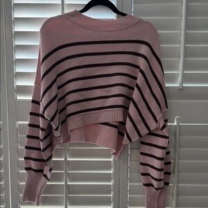 Free People Pink and Brown Striped Cropped Sweater
